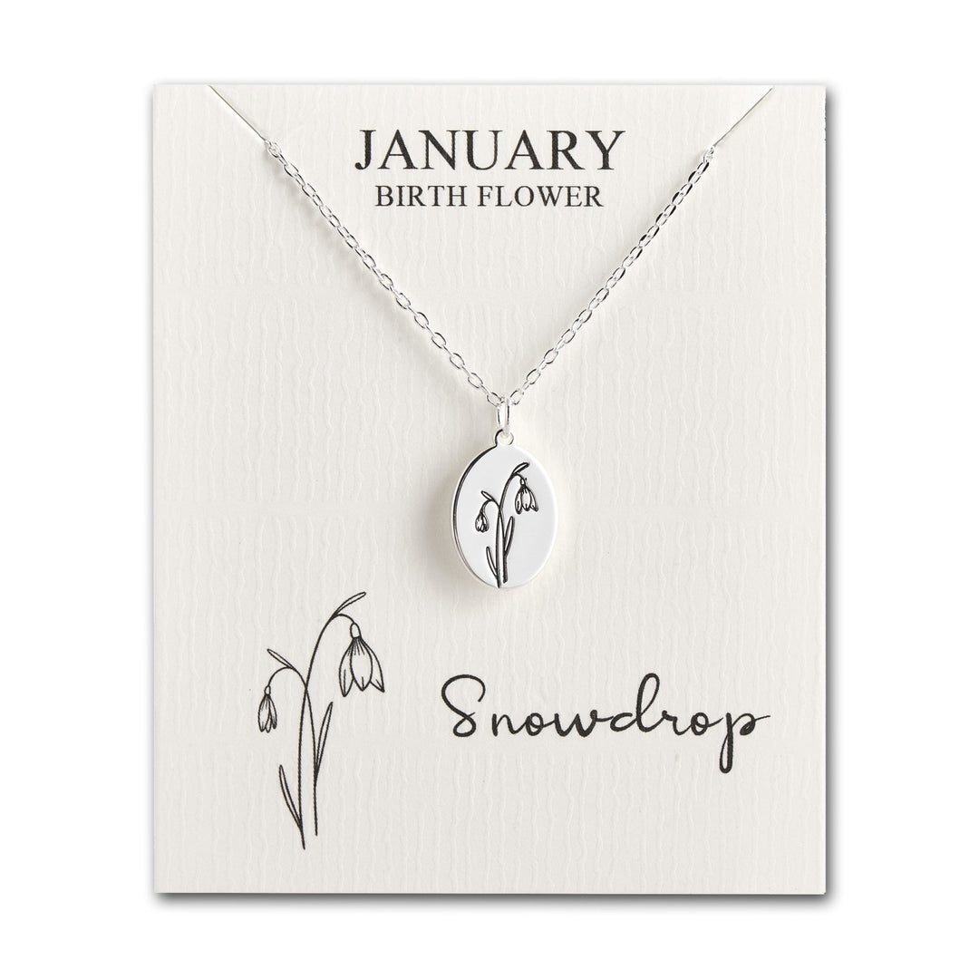 January Birth Flower Snowdrop Necklace with Card - Philip Jones Jewellery
