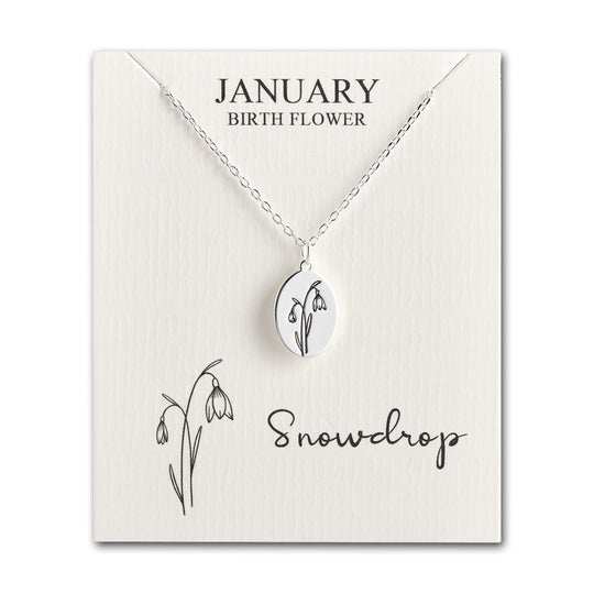 January Birth Flower Snowdrop Necklace with Card - Philip Jones Jewellery