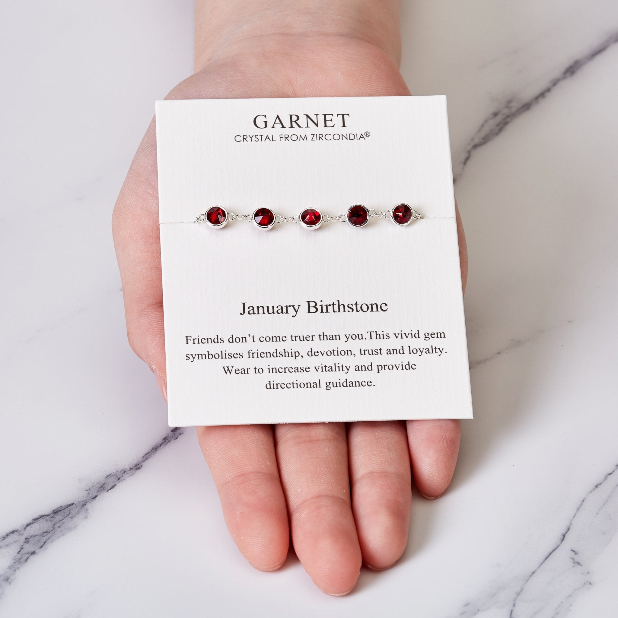 January Birthstone Bracelet Created with Garnet Zircondia® Crystals - Philip Jones Jewellery