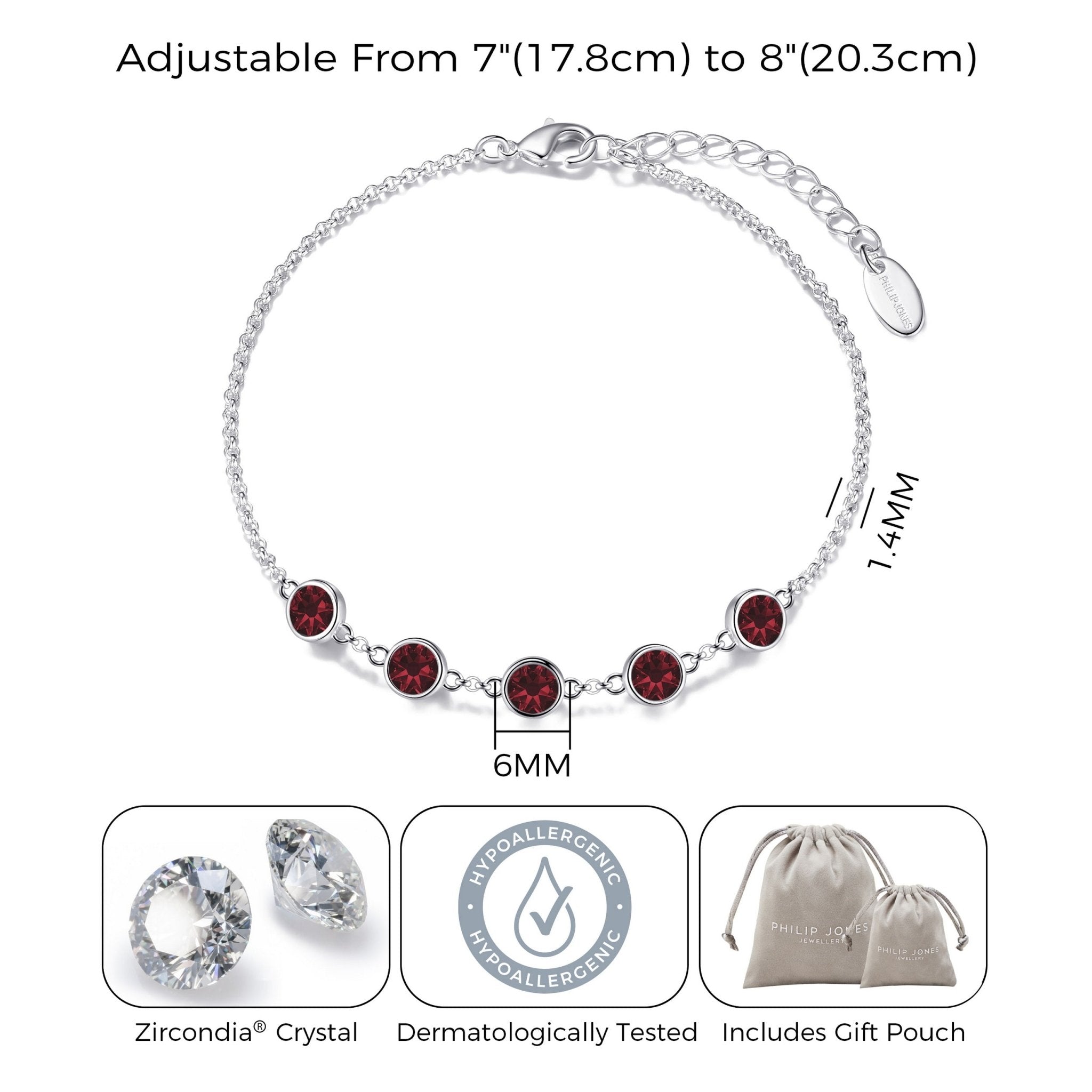 January Birthstone Bracelet Created with Garnet Zircondia® Crystals - Philip Jones Jewellery