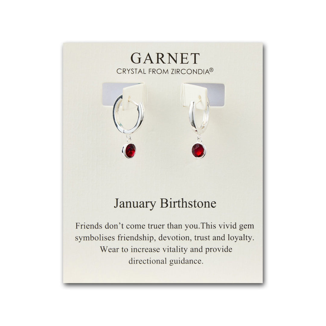 January Birthstone Hoop Earrings Created with Garnet Zircondia® Crystals - Philip Jones Jewellery