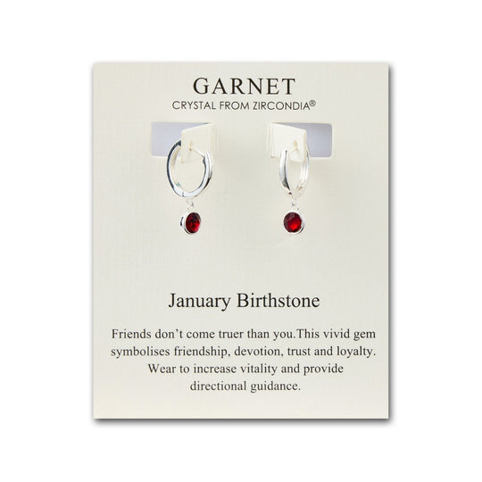 January Birthstone Hoop Earrings Created with Garnet Zircondia® Crystals - Philip Jones Jewellery