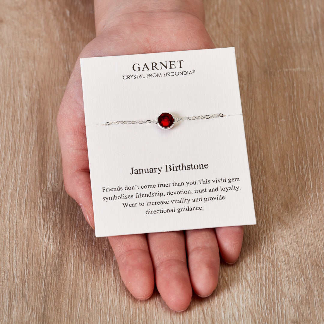 January (Garnet) Birthstone Anklet Created with Zircondia® Crystals - Philip Jones Jewellery