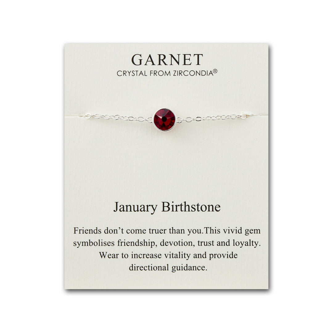January (Garnet) Birthstone Anklet Created with Zircondia® Crystals - Philip Jones Jewellery