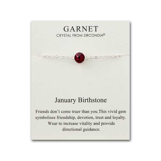 January (Garnet) Birthstone Anklet Created with Zircondia® Crystals - Philip Jones Jewellery