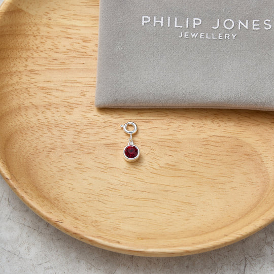 January (Garnet) Birthstone Charm Created with Zircondia® Crystals - Philip Jones Jewellery