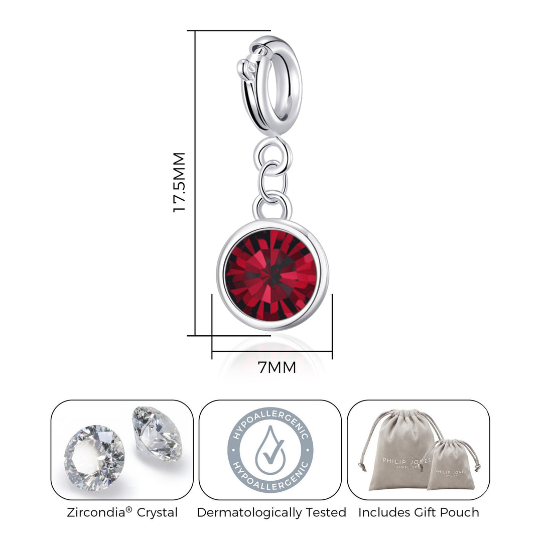 January (Garnet) Birthstone Charm Created with Zircondia® Crystals - Philip Jones Jewellery