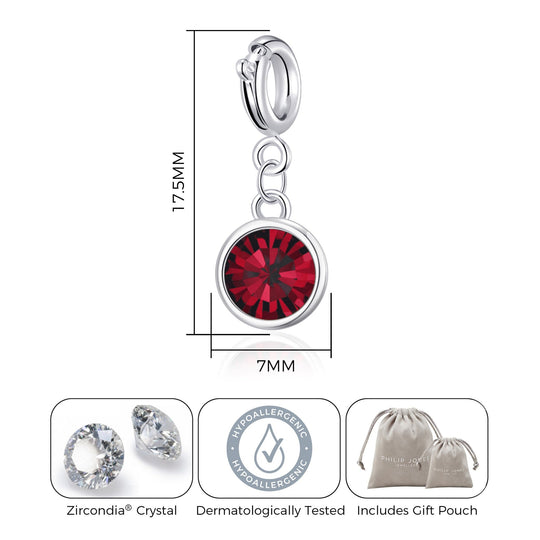 January (Garnet) Birthstone Charm Created with Zircondia® Crystals - Philip Jones Jewellery