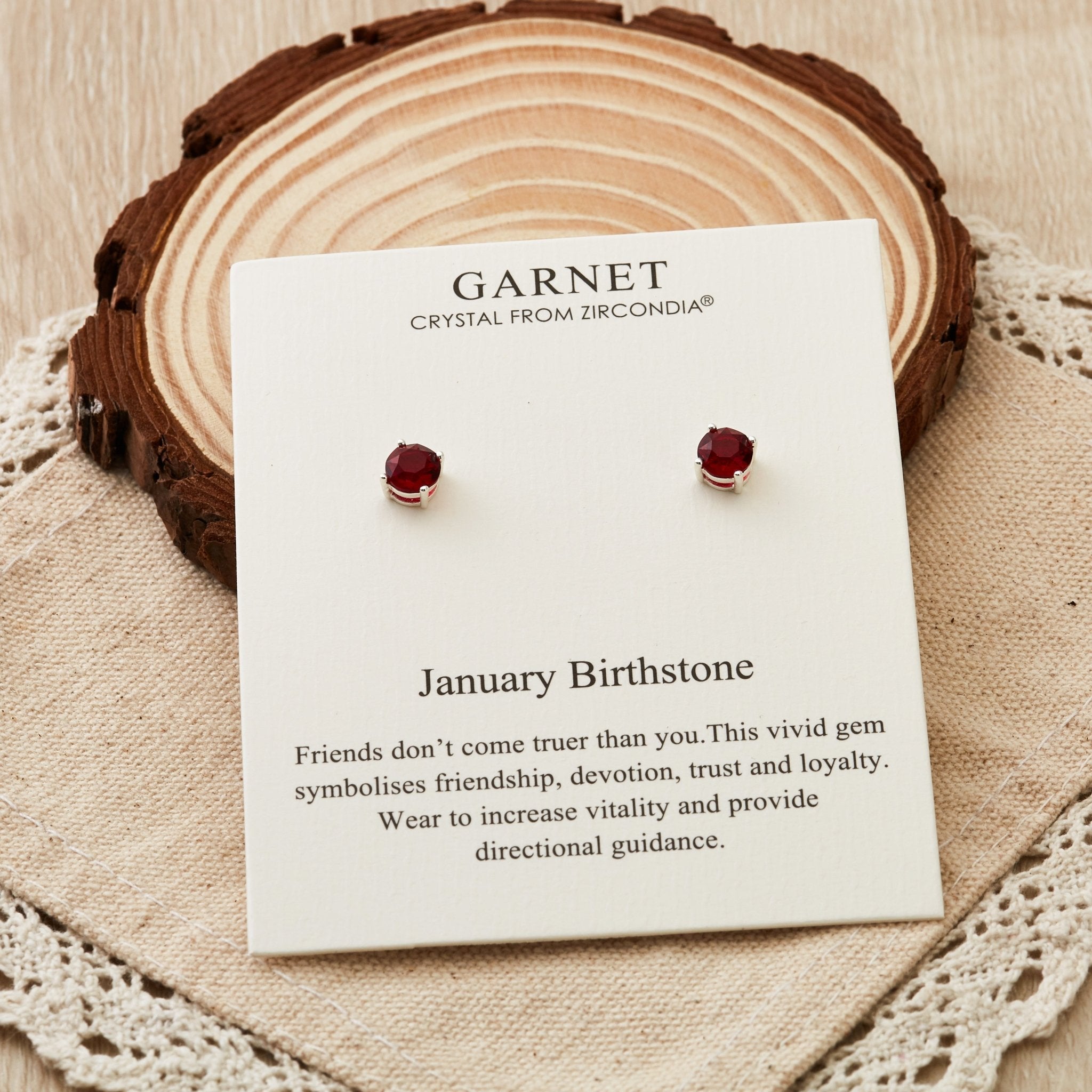 January (Garnet) Birthstone Earrings Created with Zircondia® Crystals - Philip Jones Jewellery