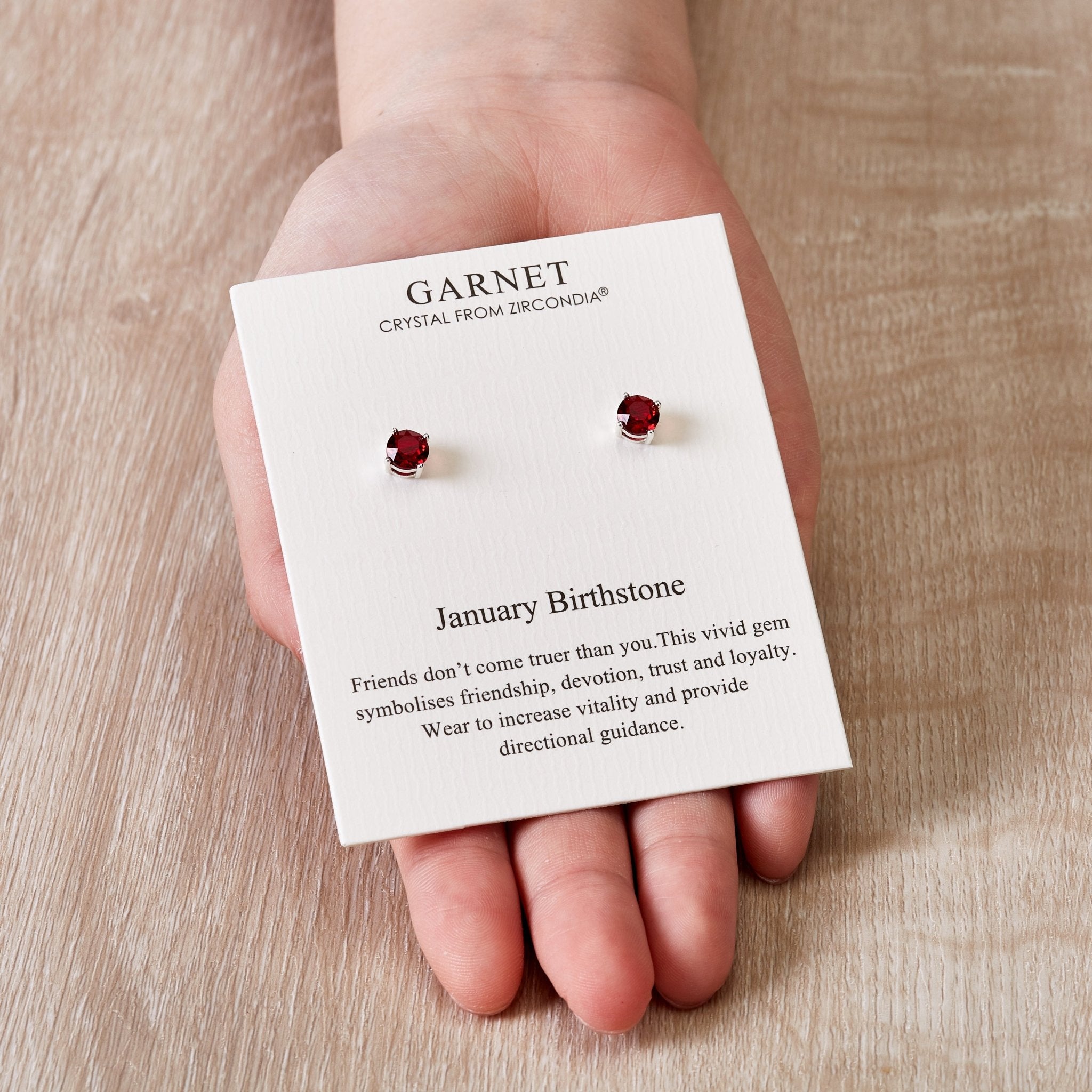 January (Garnet) Birthstone Earrings Created with Zircondia® Crystals - Philip Jones Jewellery