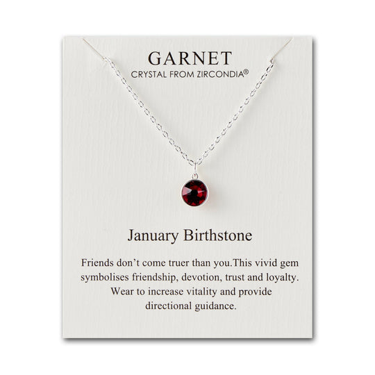 January (Garnet) Birthstone Necklace Created with Zircondia® Crystals - Philip Jones Jewellery