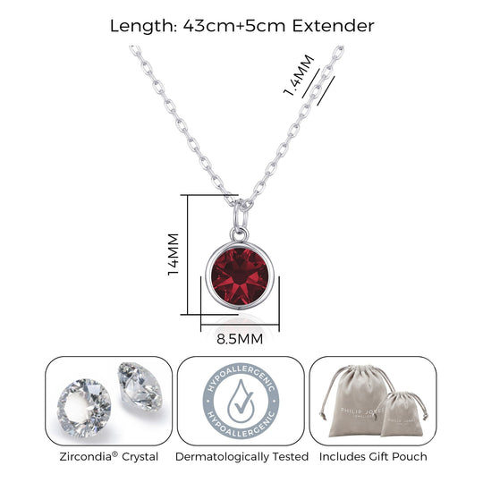 January (Garnet) Birthstone Necklace Created with Zircondia® Crystals - Philip Jones Jewellery