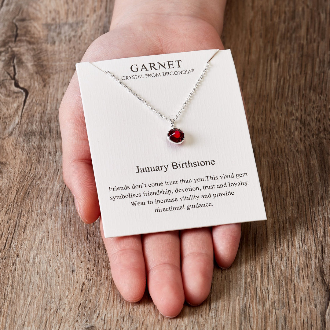 January (Garnet) Birthstone Necklace Created with Zircondia® Crystals - Philip Jones Jewellery