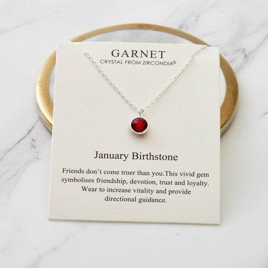 January (Garnet) Birthstone Necklace Created with Zircondia® Crystals - Philip Jones Jewellery