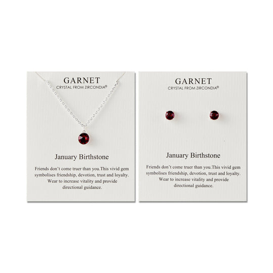 January (Garnet) Birthstone Necklace & Earrings Set Created with Zircondia® Crystals - Philip Jones Jewellery