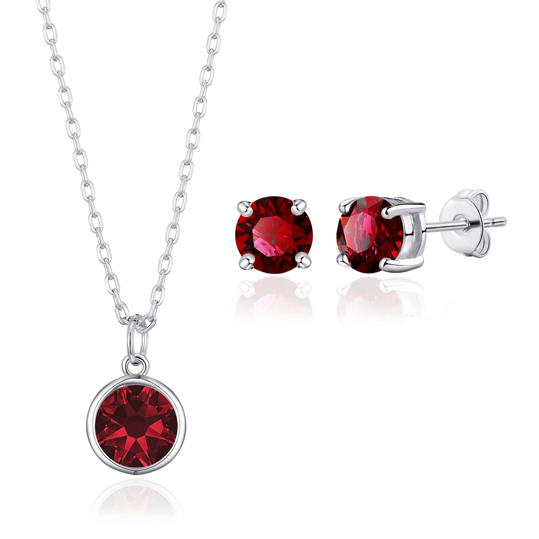 January (Garnet) Birthstone Necklace & Earrings Set Created with Zircondia® Crystals - Philip Jones Jewellery