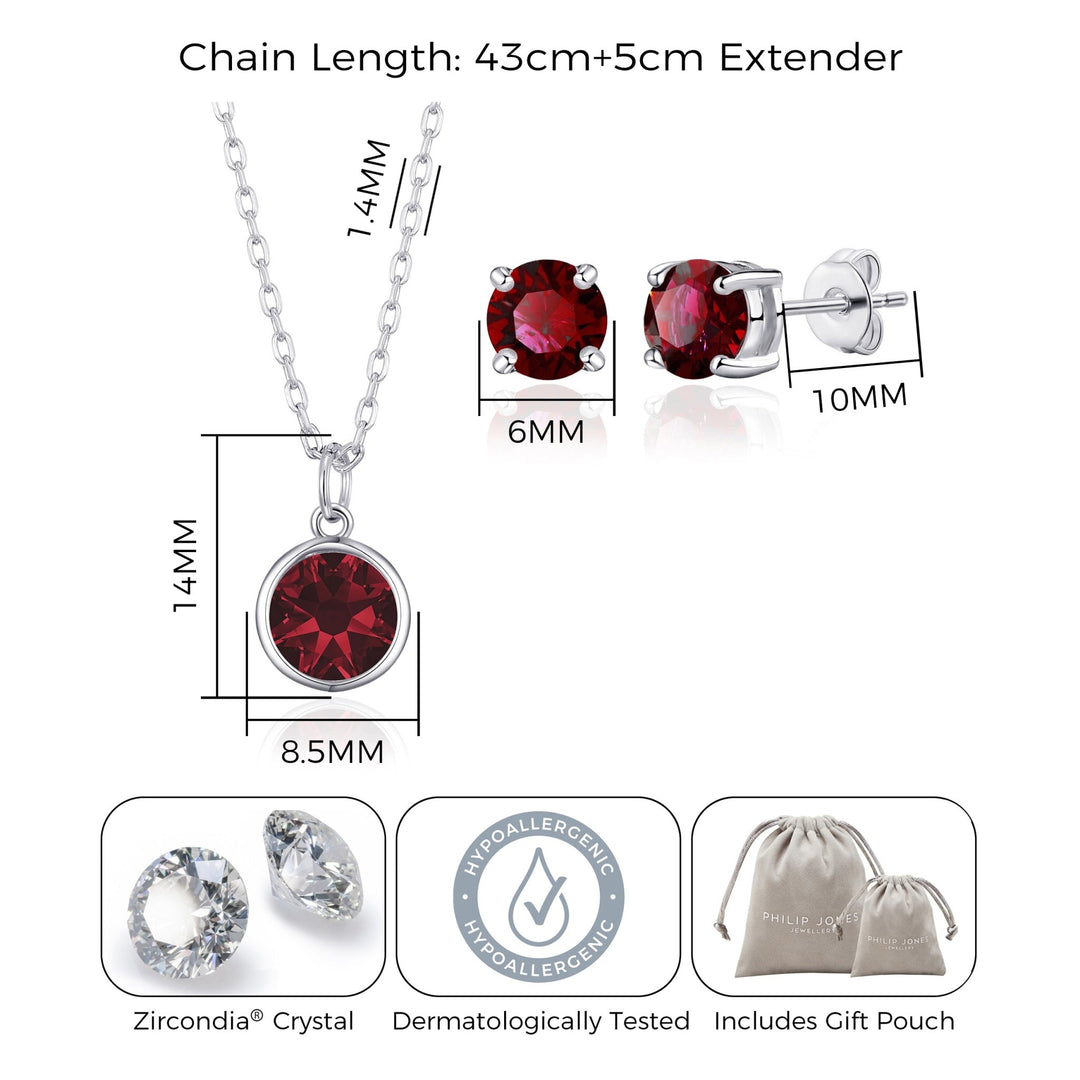 January (Garnet) Birthstone Necklace & Earrings Set Created with Zircondia® Crystals - Philip Jones Jewellery
