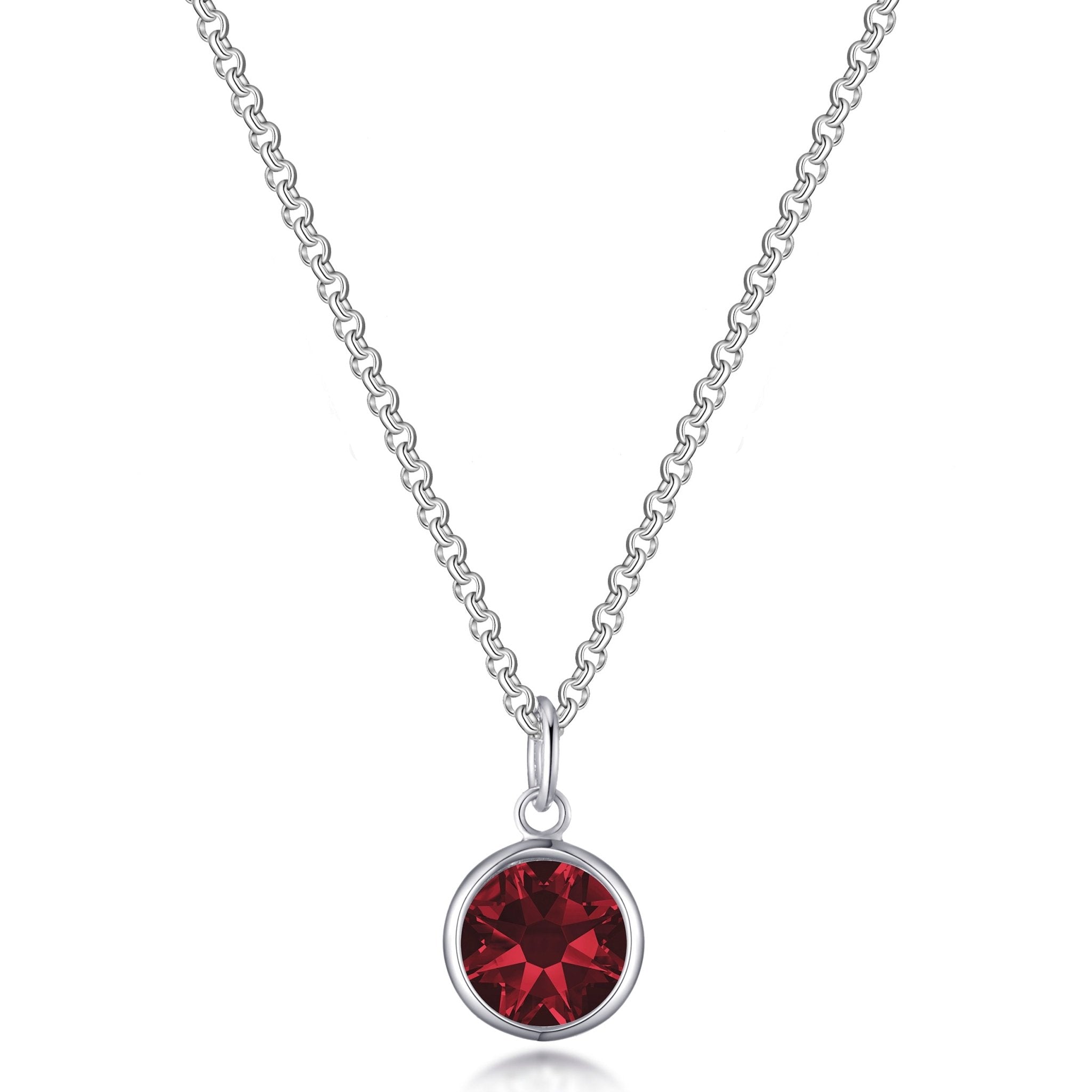 January (Garnet) Birthstone Necklace with Initial Charm (A to Z) Created with Zircondia® Crystals - Philip Jones Jewellery