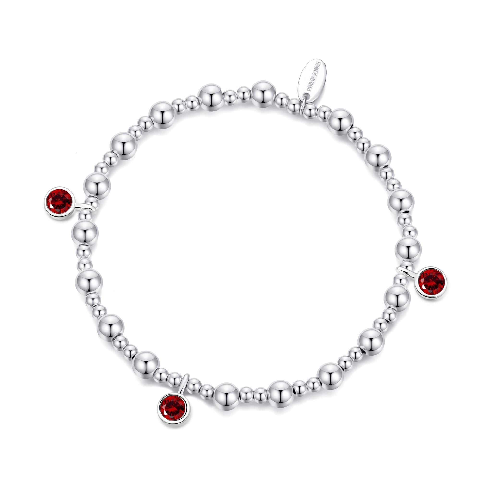 January (Garnet) Birthstone Stretch Charm Bracelet with Quote Gift Box - Philip Jones Jewellery