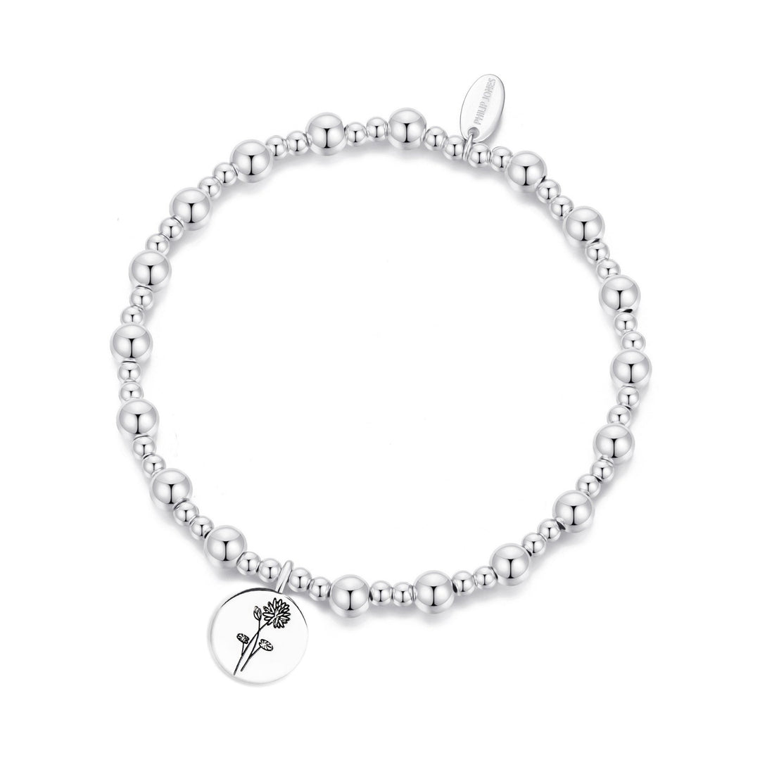 July Birth Flower Water Lily Beaded Stretch Bracelet