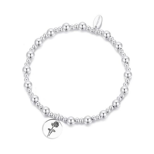 July Birth Flower Water Lily Beaded Stretch Bracelet