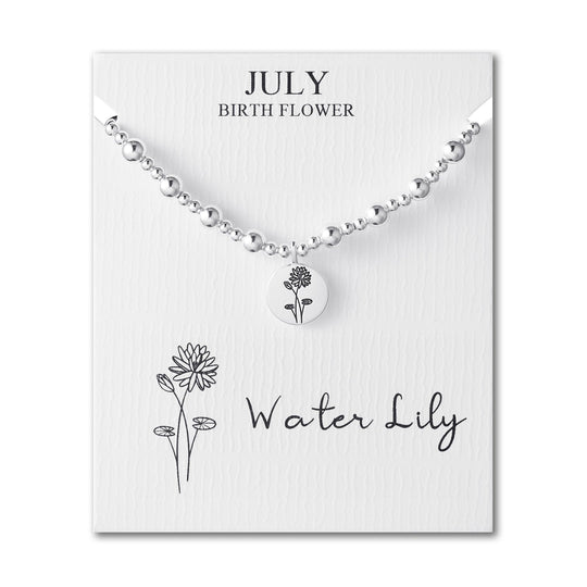 July Birth Flower Water Lily Beaded Stretch Bracelet - Philip Jones Jewellery