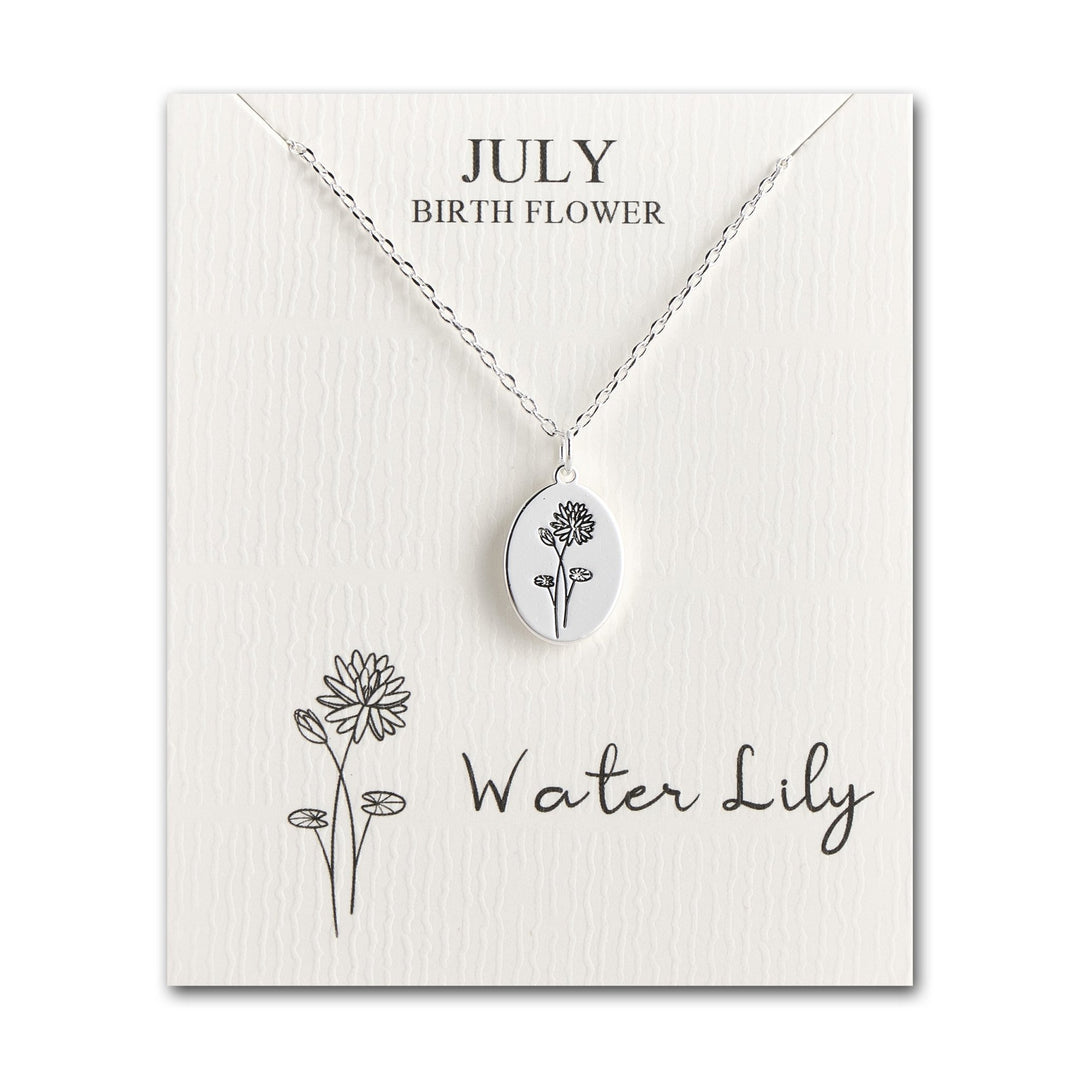 July Birth Flower Water Lily Necklace with Card - Philip Jones Jewellery
