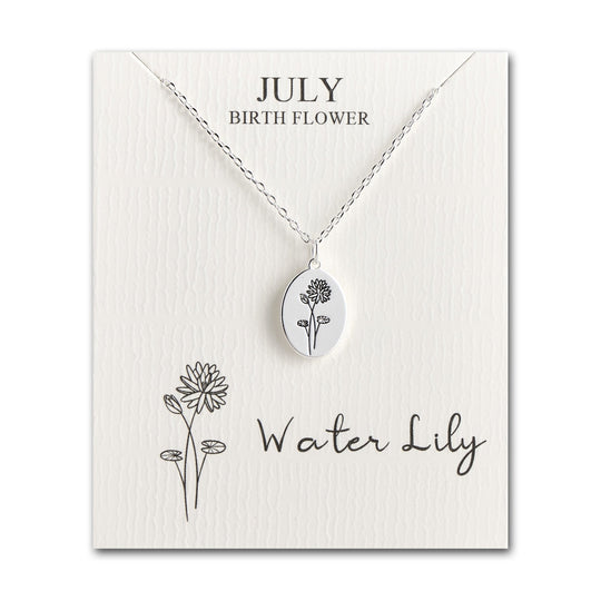 July Birth Flower Water Lily Necklace with Card - Philip Jones Jewellery