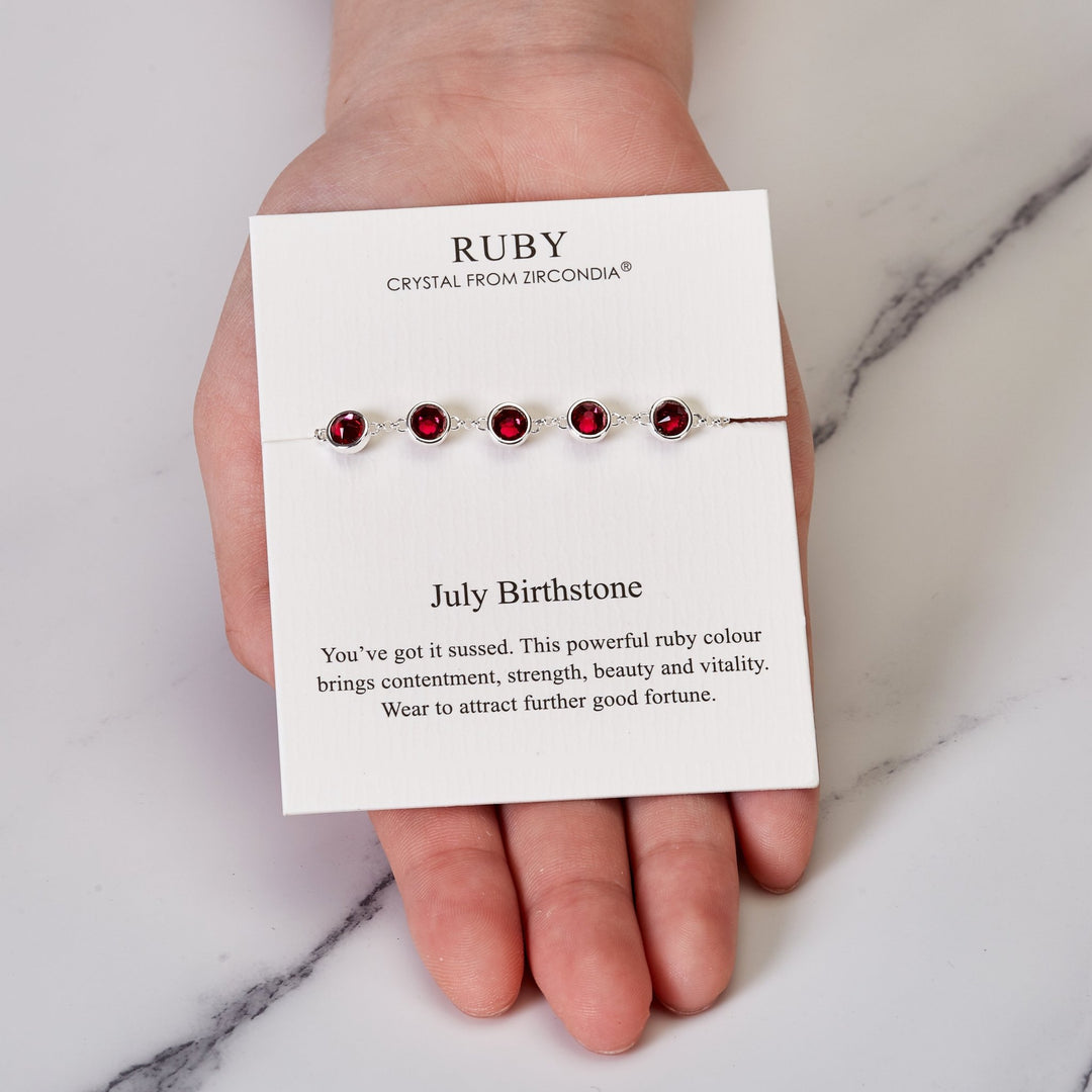 July Birthstone Bracelet Created with Ruby Zircondia® Crystals - Philip Jones Jewellery