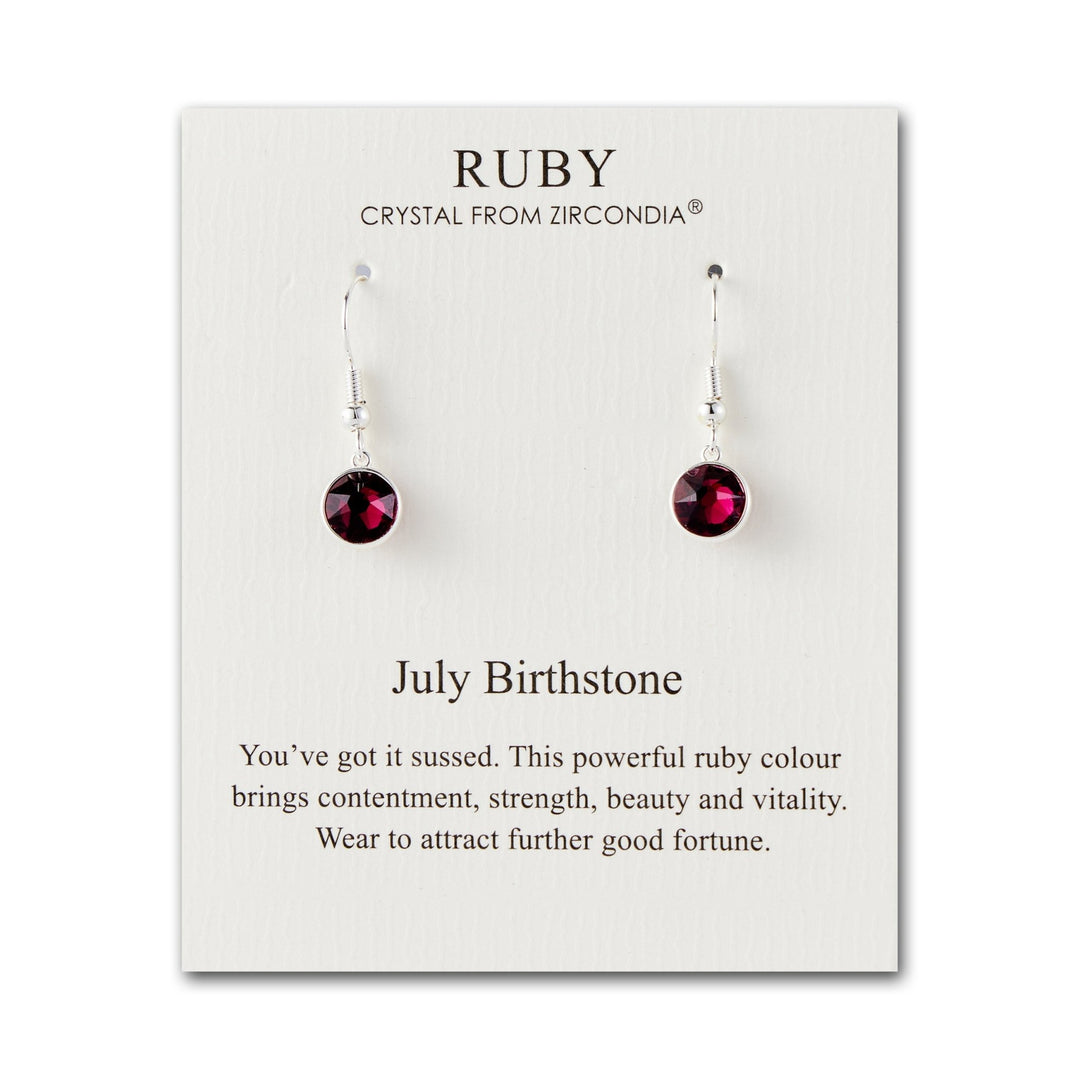 July Birthstone Drop Earrings Created with Ruby Zircondia® Crystals - Philip Jones Jewellery