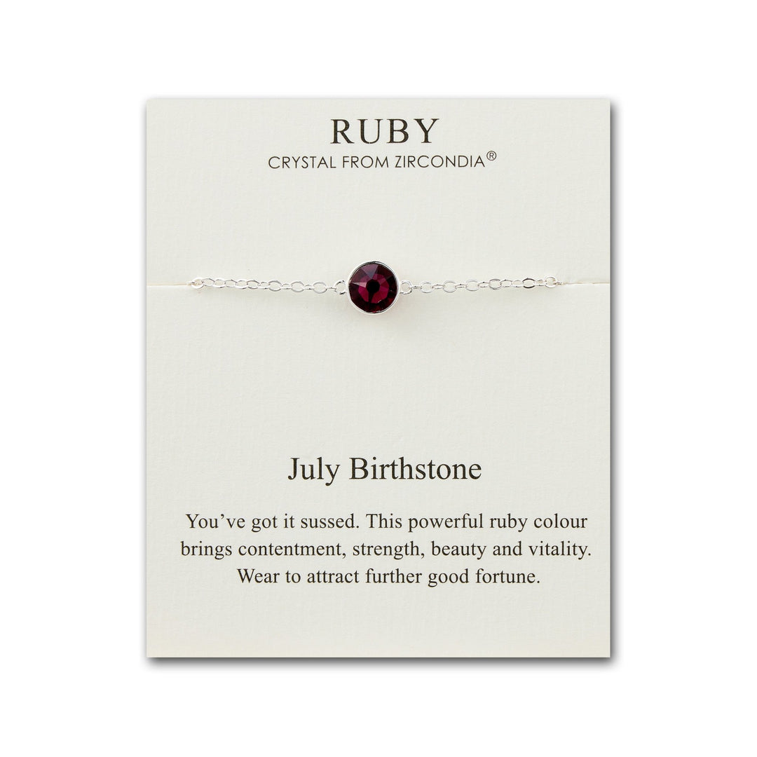 July (Ruby) Birthstone Anklet Created with Zircondia® Crystals - Philip Jones Jewellery