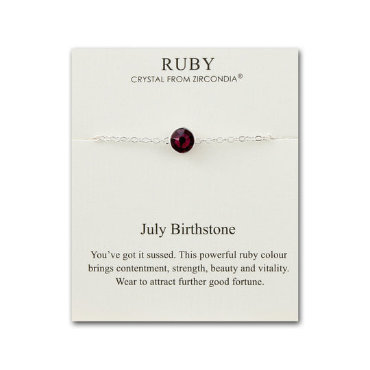 July (Ruby) Birthstone Anklet Created with Zircondia® Crystals - Philip Jones Jewellery