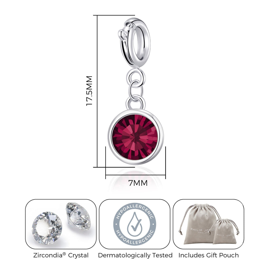 July (Ruby) Birthstone Charm Created with Zircondia® Crystals - Philip Jones Jewellery