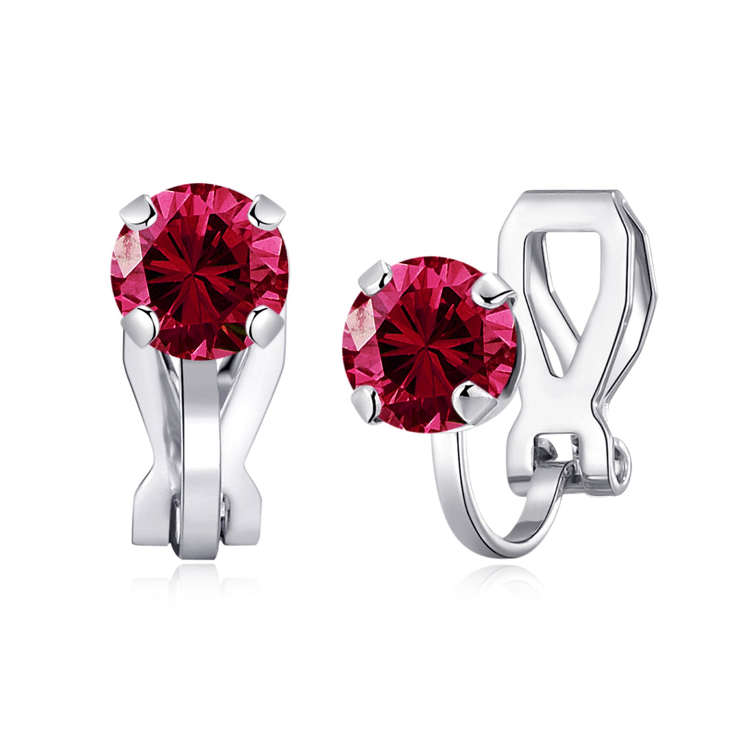 July (Ruby) Birthstone Clip On Earrings Created with Zircondia® Crystals - Philip Jones Jewellery