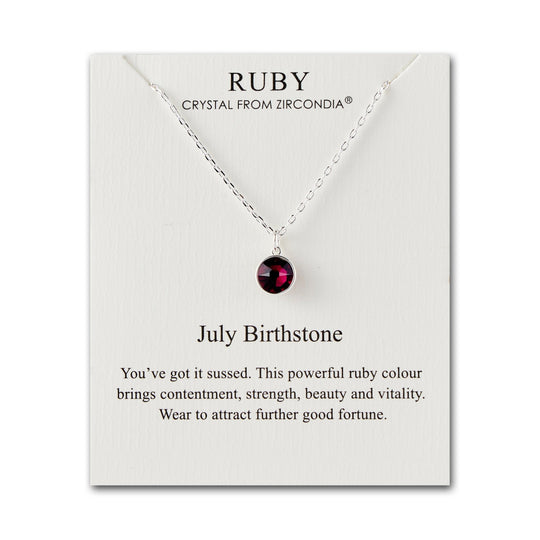 July (Ruby) Birthstone Necklace Created with Zircondia® Crystals - Philip Jones Jewellery