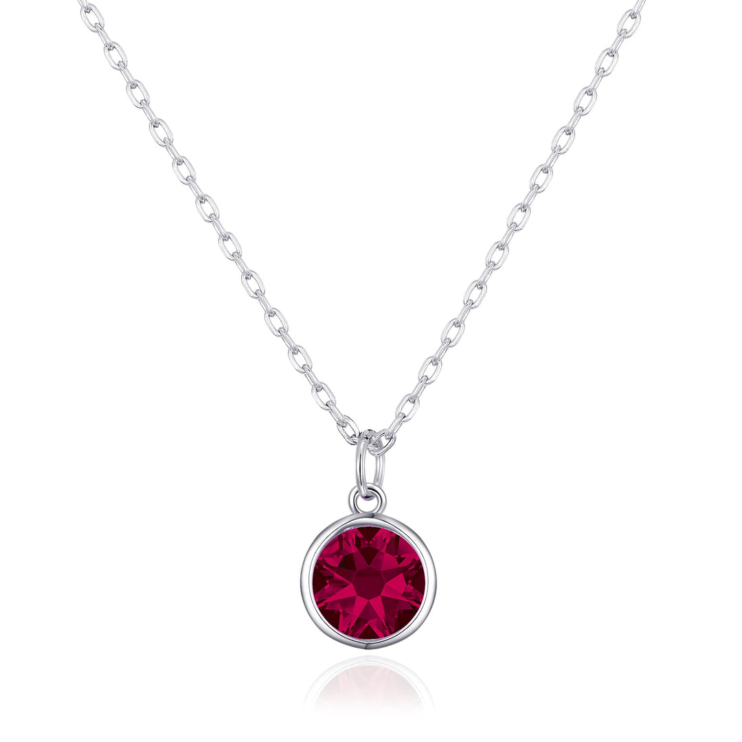 July (Ruby) Birthstone Necklace Created with Zircondia® Crystals - Philip Jones Jewellery