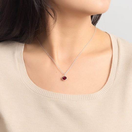 July (Ruby) Birthstone Necklace Created with Zircondia® Crystals - Philip Jones Jewellery