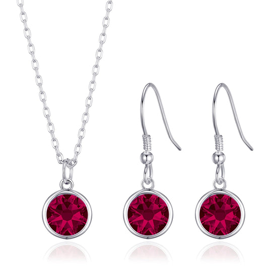 July (Ruby) Birthstone Necklace & Drop Earrings Set Created with Zircondia® Crystals - Philip Jones Jewellery