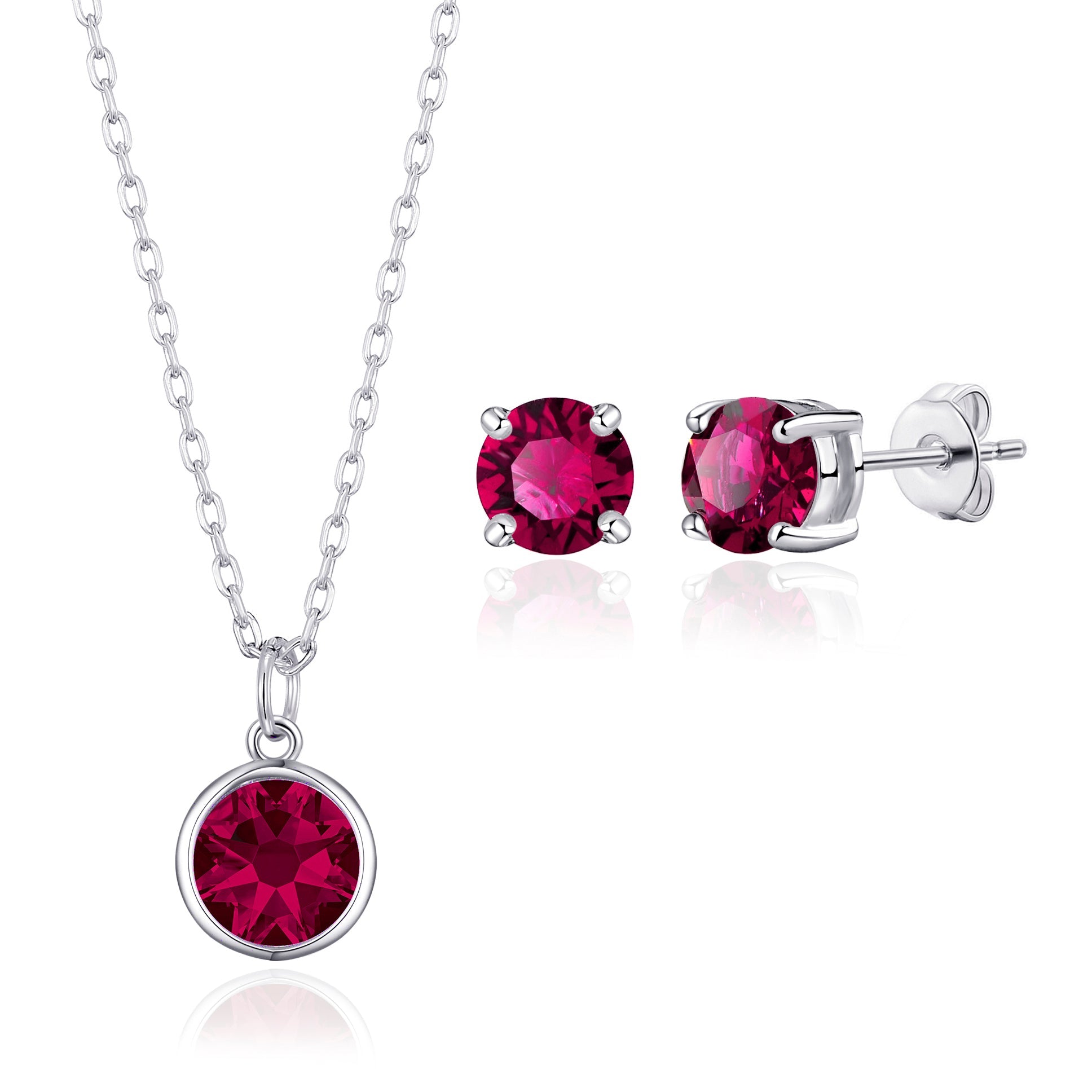 July (Ruby) Birthstone Necklace & Earrings Set Created with Zircondia® Crystals - Philip Jones Jewellery