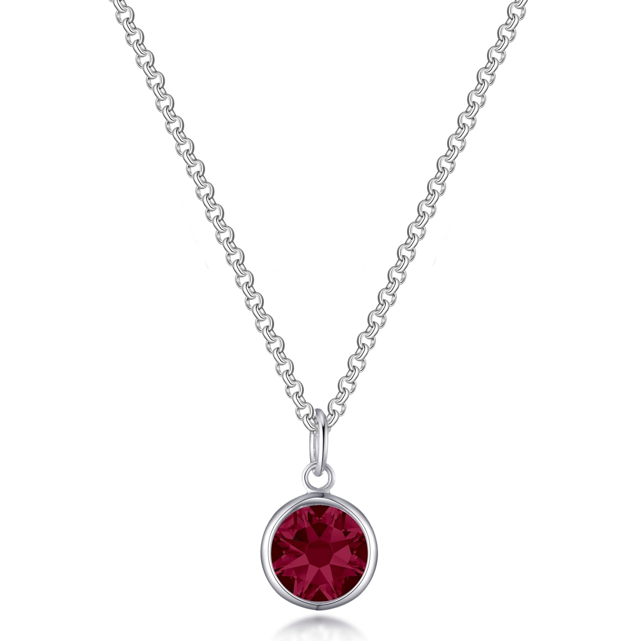 July (Ruby) Birthstone Necklace with Initial Charm (A to Z) Created with Zircondia® Crystals - Philip Jones Jewellery