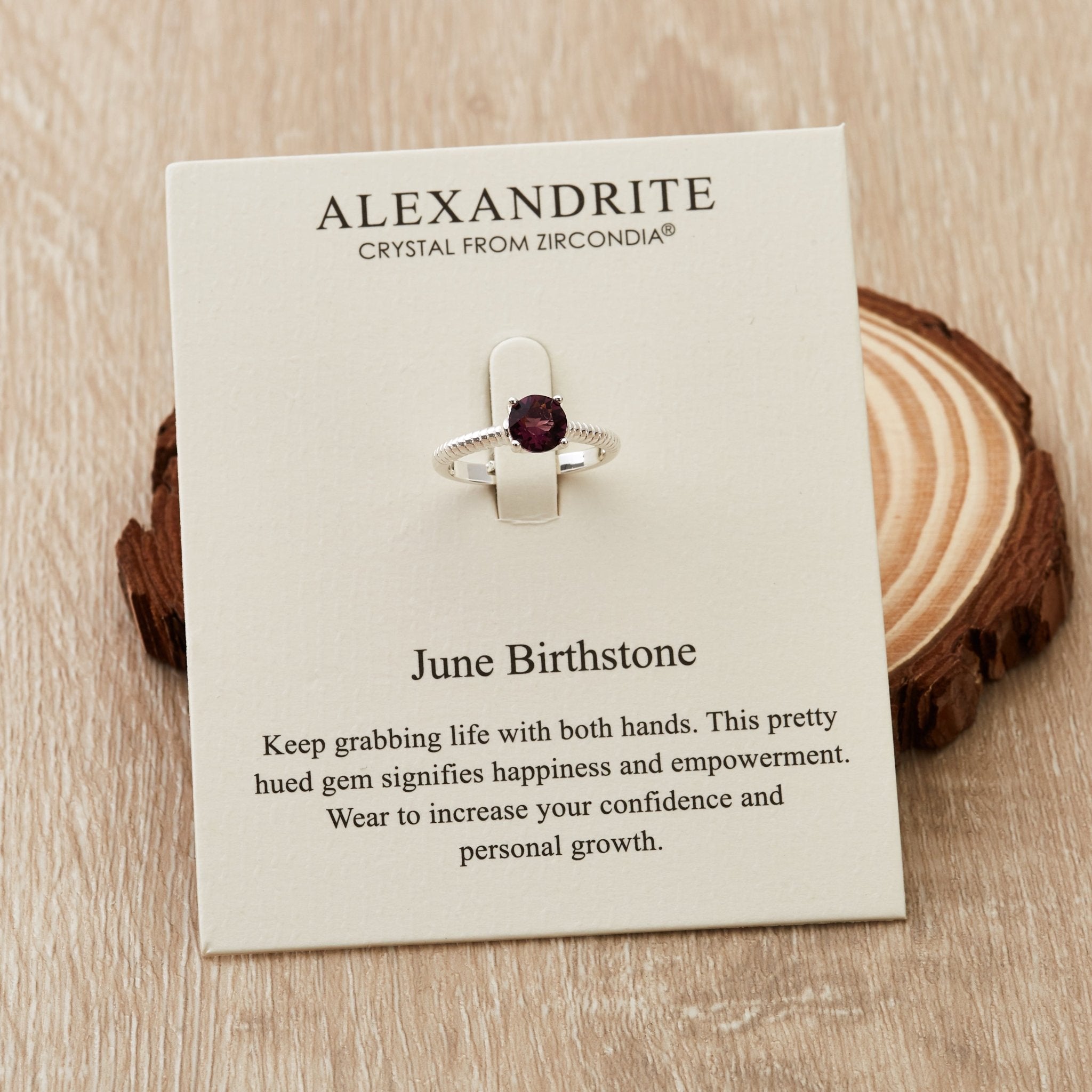 June (Alexandrite) Adjustable Birthstone Ring Created with Zircondia® Crystals - Philip Jones Jewellery