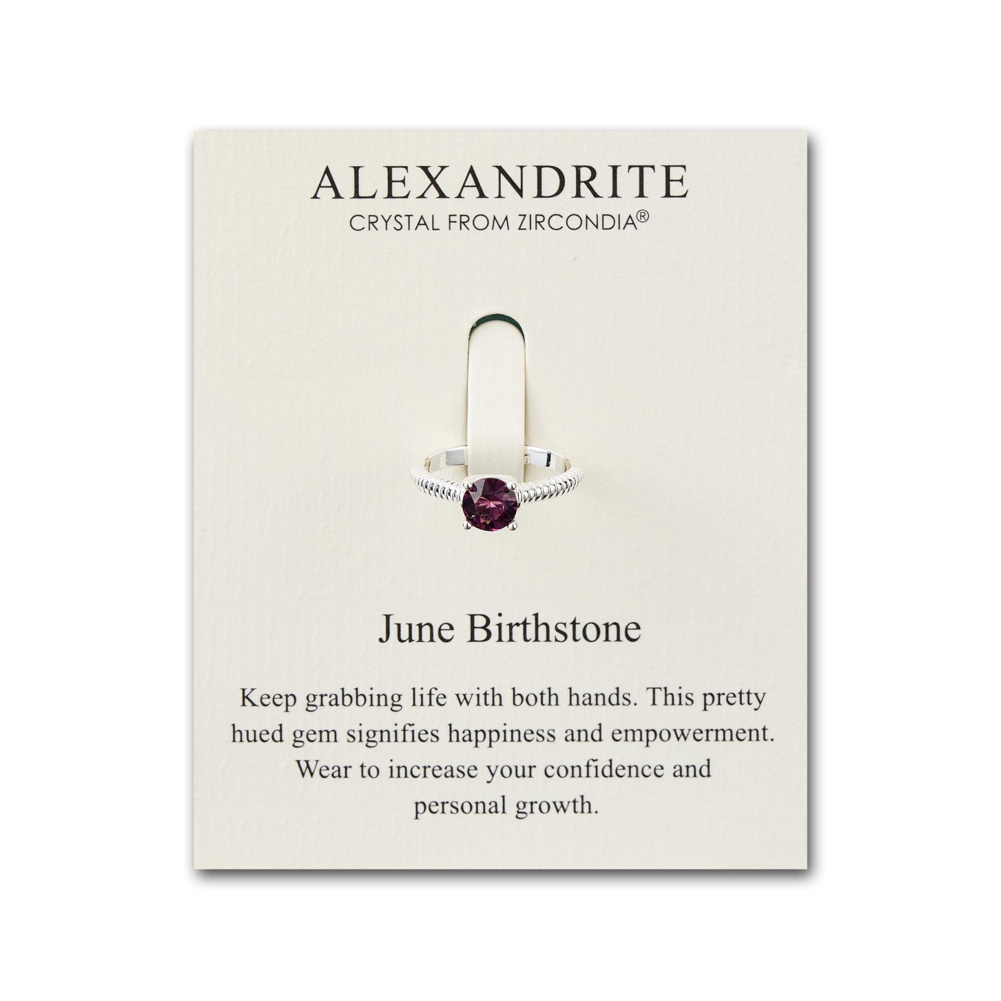 June (Alexandrite) Adjustable Birthstone Ring Created with Zircondia® Crystals - Philip Jones Jewellery