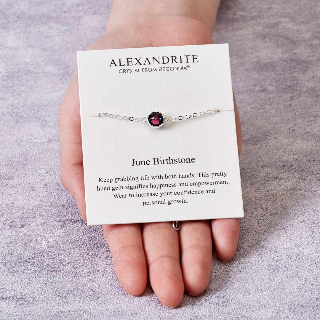 June (Alexandrite) Birthstone Anklet Created with Zircondia® Crystals - Philip Jones Jewellery