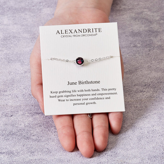 June (Alexandrite) Birthstone Anklet Created with Zircondia® Crystals - Philip Jones Jewellery