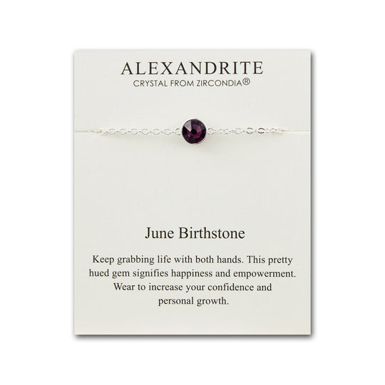 June (Alexandrite) Birthstone Anklet Created with Zircondia® Crystals - Philip Jones Jewellery