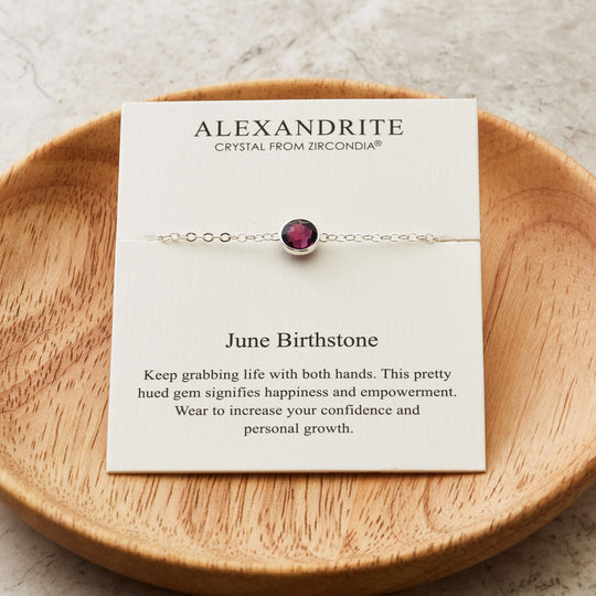 June (Alexandrite) Birthstone Anklet Created with Zircondia® Crystals - Philip Jones Jewellery