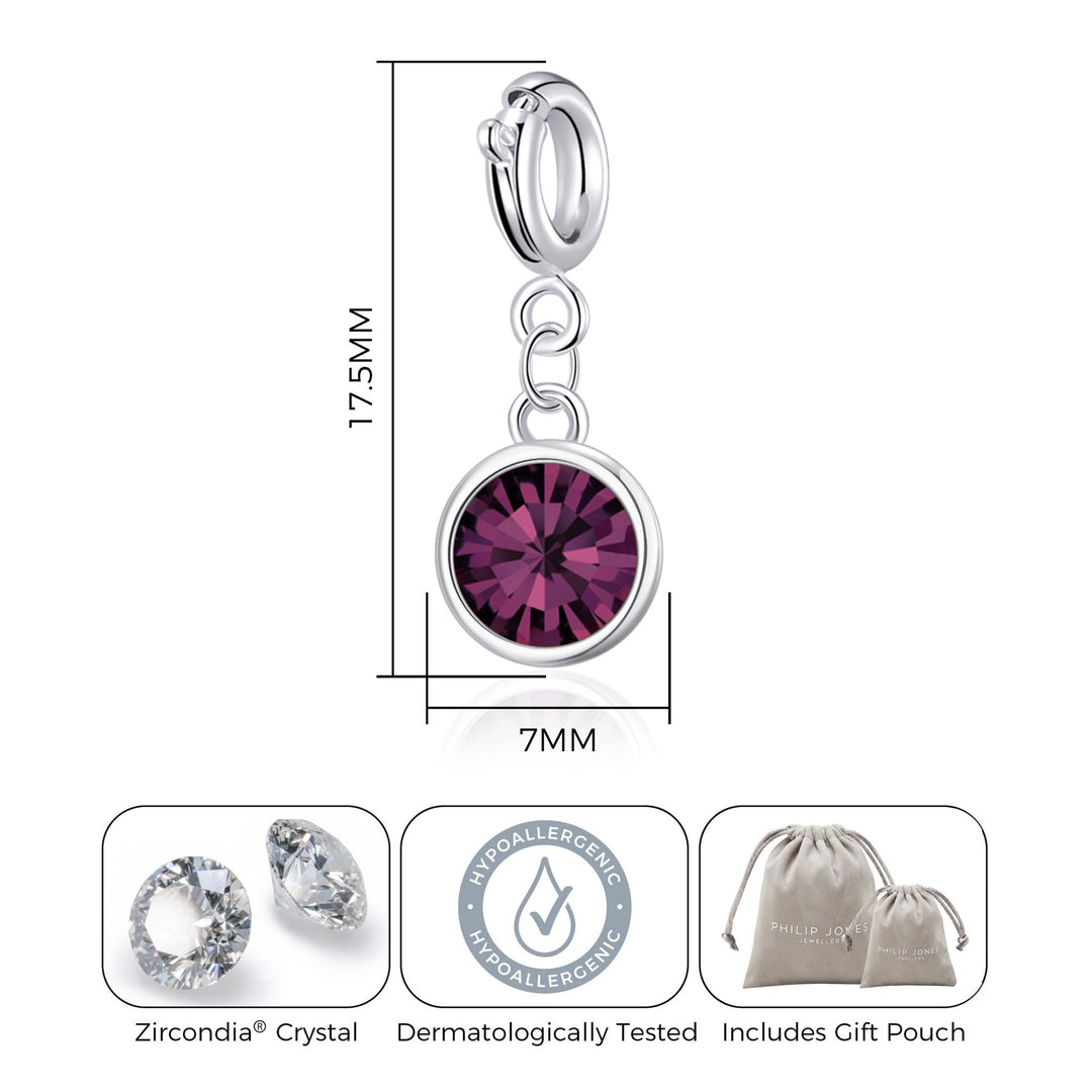 June (Alexandrite) Birthstone Charm Created with Zircondia® Crystals - Philip Jones Jewellery