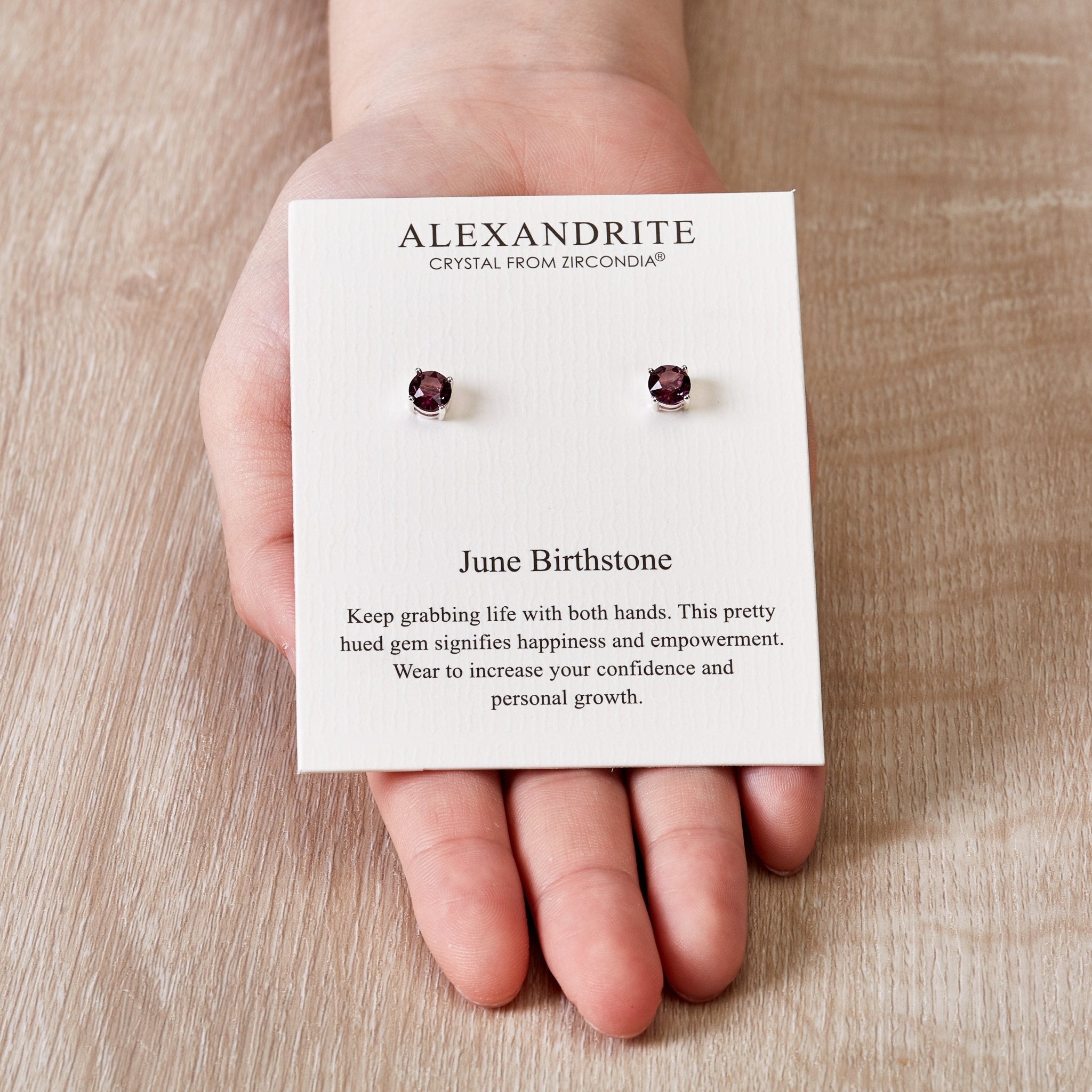 June (Alexandrite) Birthstone Earrings Created with Zircondia® Crystals - Philip Jones Jewellery