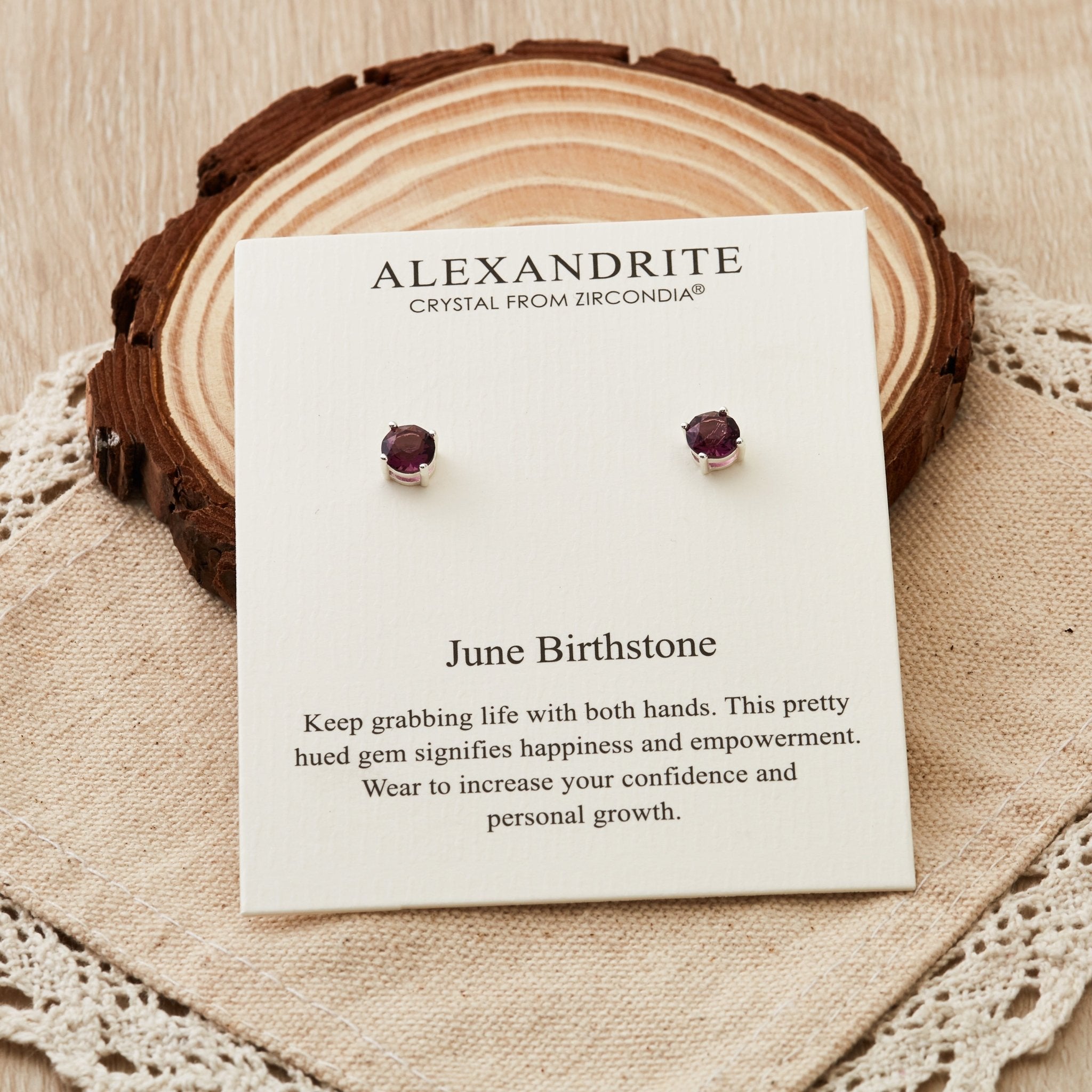 June (Alexandrite) Birthstone Earrings Created with Zircondia® Crystals - Philip Jones Jewellery