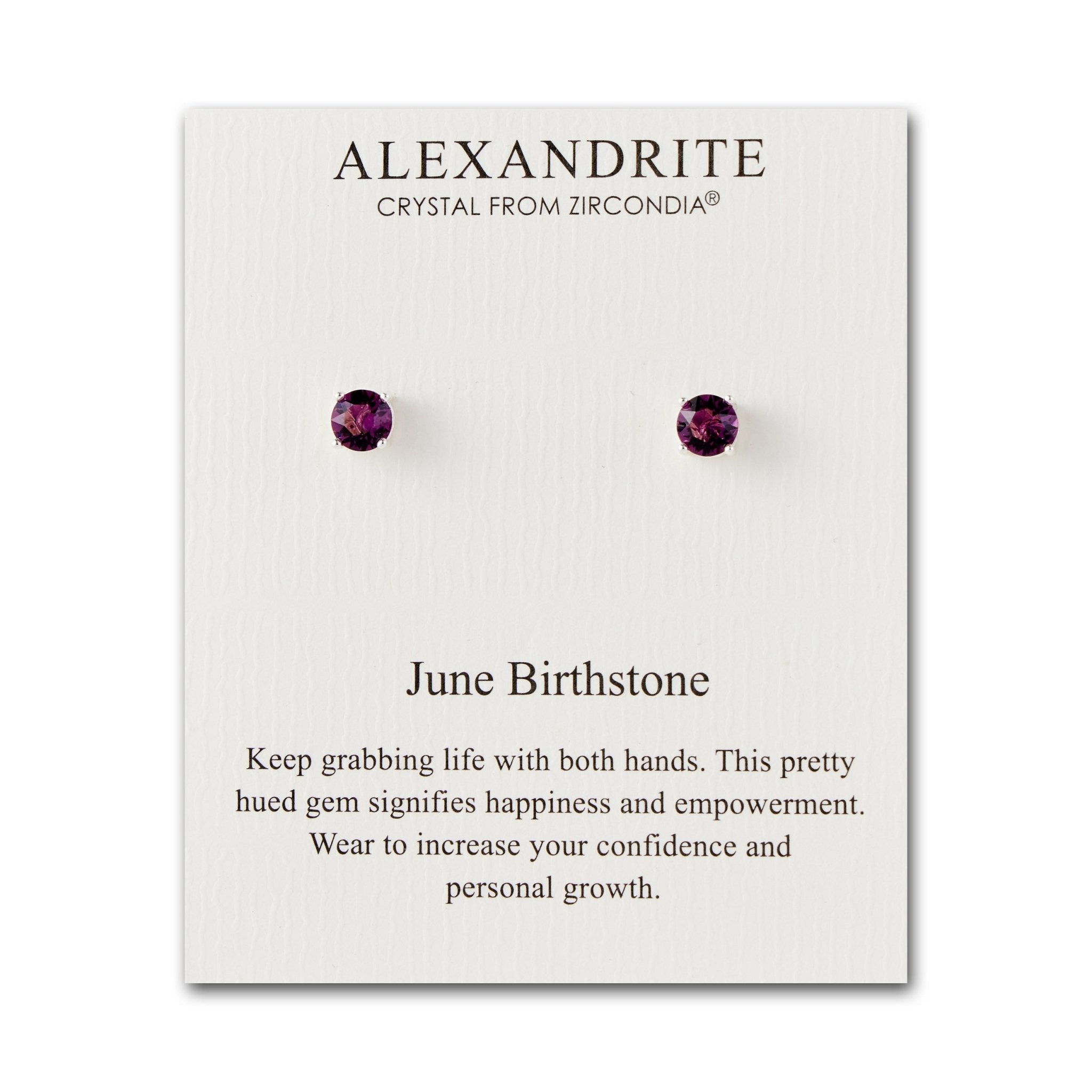 June (Alexandrite) Birthstone Earrings Created with Zircondia® Crystals - Philip Jones Jewellery